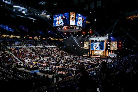 VANCOUVER, BC – JUNE 21: A general view of the draft floor prior to the Vegas Golden Knights pick during the first round of the 2019 NHL Draft at Rogers Arena on June 21, 2019 in Vancouver, British Columbia, Canada. (Photo by Jonathan Kozub/NHLI via Getty Images)