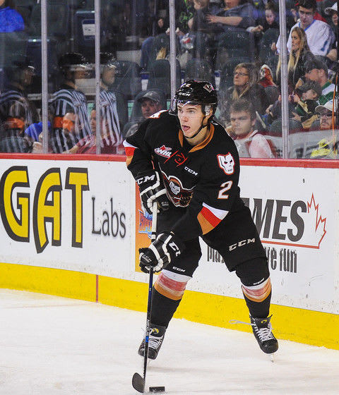 Jake Bean #2 of the Calgary Hitmen skates against the Prince Albert Raiders during a WHL game at Scotiabank Saddledome on December 3, 2015 in Calgary, Alberta, Canada.Dec. 2, 2015 –Source: Derek Leung/Getty Images North America