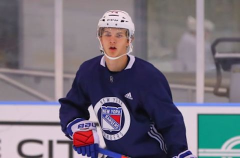 NEW YORK, NY – JUNE 29: New York Rangers Right Wing Vitali Kravtsov (74) skates during New York Rangers Prospect Development Camp on June 29, 2018 at the MSG Training Center in New York, NY. (Photo by Rich Graessle/Icon Sportswire via Getty Images)