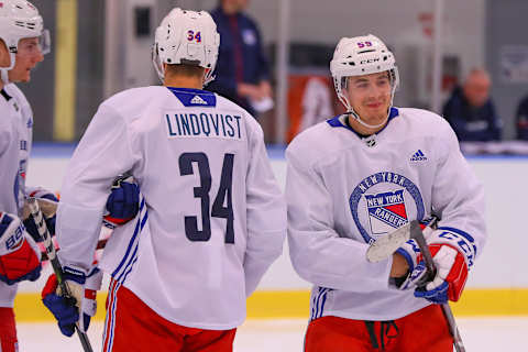 NEW YORK, NY – JUNE 29: New York Rangers Right Wing Ty Ronning (59) during New York Rangers Prospect Development Camp on June 29, 2018 at the MSG Training Center in New York, NY. (Photo by Rich Graessle/Icon Sportswire via Getty Images)