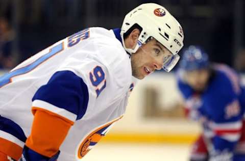 Oct 13, 2016; New York, NY, USA; New York Islanders center John Tavares (91) prepares for a face-off against the New York Rangers during the first period at Madison Square Garden. Mandatory Credit: Brad Penner-USA TODAY Sports