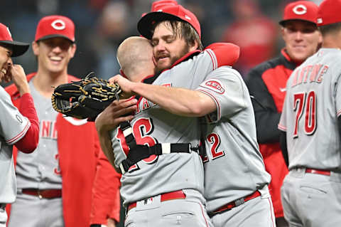 Cincinnati Reds pitcher Wade Miley celebrates a no-hitter. Mandatory Credit: Ken Blaze-USA TODAY Sports