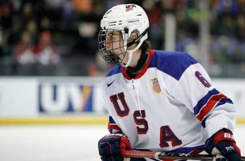 VICTORIA , BC – JANUARY 2: Jack Hughes #6 of the United States skates during a quarter-final game against the Czech Republic at the IIHF World Junior Championships at the Save-on-Foods Memorial Centre on January 2, 2019 in Victoria, British Columbia, Canada. (Photo by Kevin Light/Getty Images)