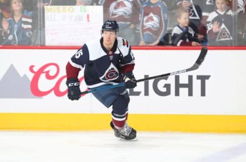 DENVER, CO – JANUARY 21: Sheldon Dries #15 of the Colorado Avalanche skates prior to the game against the Nashville Predators at the Pepsi Center on January 21, 2019 in Denver, Colorado. (Photo by Michael Martin/NHLI via Getty Images)