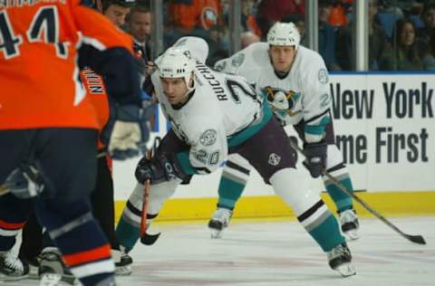 2004 Season: Player Steve Rucchin of the Anaheim Mighty Ducks. (Photo by Bruce Bennett Studios/Getty Images)