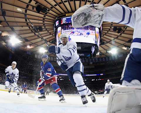 Frederik Gauthier #33 of the Toronto Maple Leafs skates against the New York Rangers (Photo by Bruce Bennett/Getty Images)