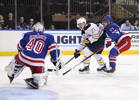 NEW YORK, NEW YORK – FEBRUARY 07: Curtis Lazar #27 of the Buffalo Sabres skates against the New York Rangers at Madison Square Garden on February 07, 2020 in New York City. The Sabres defeated the Rangers 3-2. (Photo by Bruce Bennett/Getty Images)