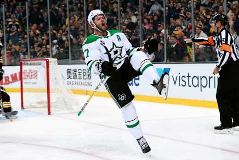 BOSTON, MA – JANUARY 15: Dallas Stars right wing Alexander Radulov (47) reacts to scoring during a game between the Boston Bruins and the Dallas Stars on January 15, 2018, at TD Garden in Boston, Massachusetts. The Stars defeated the Bruins 3-2 (OT). (Photo by Fred Kfoury III/Icon Sportswire via Getty Images)