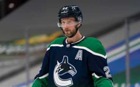 VANCOUVER, BC – FEBRUARY 19: Alex Edler #23 of the Vancouver Canucks during NHL hockey action against the Winnipeg Jets at Rogers Arena on February 19, 2021 in Vancouver, Canada. (Photo by Rich Lam/Getty Images)