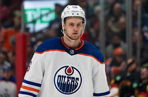 VANCOUVER, CANADA - JANUARY 21: Philip Broberg #86 of the Edmonton Oilers during NHL action against the Vancouver Canucks on January, 21, 2023 at Rogers Arena in Vancouver, British Columbia, Canada. (Photo by Rich Lam/Getty Images)