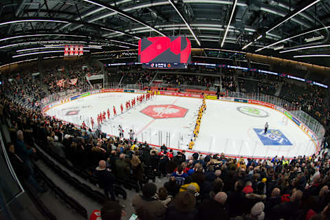 LAUSANNE, SWITZERLAND – DECEMBER 03: General overview of Vaudoise Arena before the Champions Hockey League match between Lausanne HC and Lulea HF at Vaudoise Arena on December 3, 2019, in Lausanne, Switzerland. (Photo by RvS.Media/Basile Barbey/Getty Images)