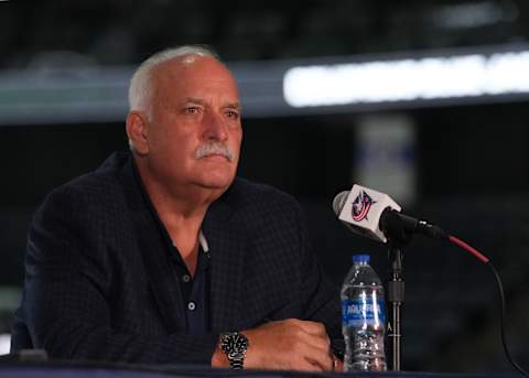 COLUMBUS, OHIO – SEPTEMBER 18: Columbus Blue Jackets President of Hockey Operations John Davidson addresses members of the media during media day at Nationwide Arena on September 18, 2023 in Columbus, Ohio. (Photo by Jason Mowry/Getty Images)