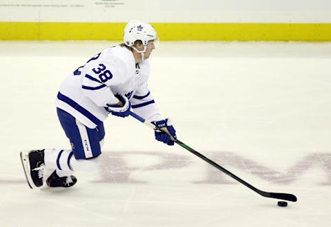 Feb 18, 2020; Pittsburgh, Pennsylvania, USA; Toronto Maple Leafs defenseman Rasmus Sandin (38)   Mandatory Credit: Charles LeClaire-USA TODAY Sports