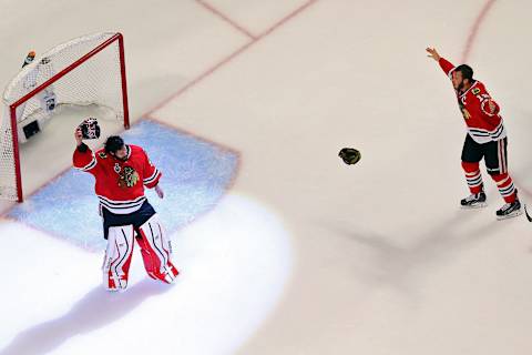 Corey Crawford #50 of the Chicago Blackhawks. (Photo by Bruce Bennett/Getty Images)