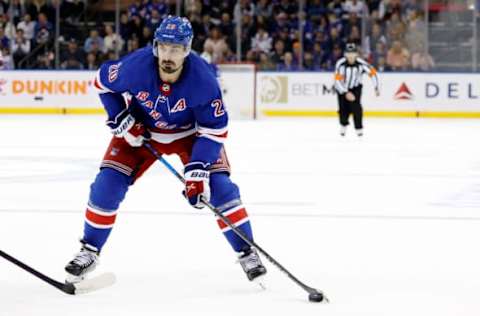 NEW YORK, NEW YORK – OCTOBER 25: Chris Kreider #20 of the New York Rangers skates during overtime against the Colorado Avalanche at Madison Square Garden on October 25, 2022, in New York City. The Avalanche won 3-2 in a shootout. (Photo by Sarah Stier/Getty Images)