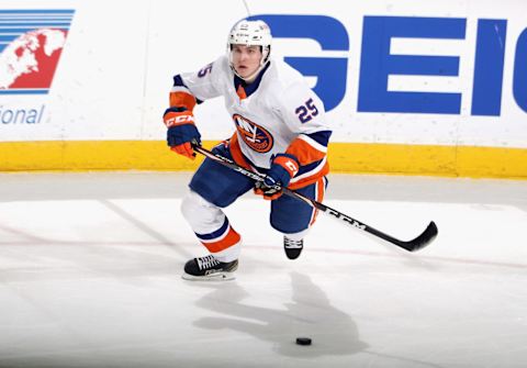 Sebastian Aho #25 of the New York Islanders. (Photo by Bruce Bennett/Getty Images)