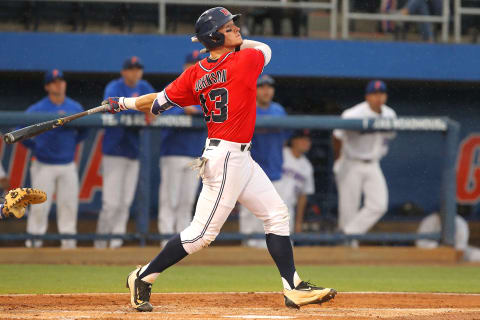 GAINESVILLE, FL – MAY 05: Cooper Johnson (13) of Ole Miss at bat during the college baseball game between the Ole Miss Rebels and the Florida Gators on May 05, 2017 at Alfred A. McKethan Stadium in Gainesville, Florida. (Photo by Cliff Welch/Icon Sportswire via Getty Images)