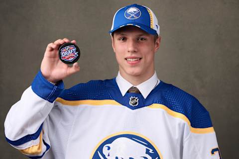 MONTREAL, QUEBEC – JULY 07: Jiri Kulich, #28 pick by the Buffalo Sabres, poses for a portrait during the 2022 Upper Deck NHL Draft at Bell Centre on July 07, 2022 in Montreal, Quebec, Canada. (Photo by Minas Panagiotakis/Getty Images)