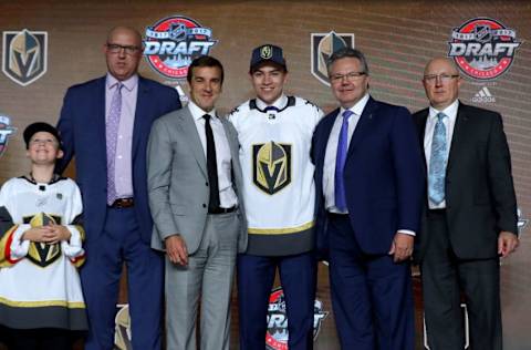 CHICAGO, IL – JUNE 23: Nick Suzuki poses for photos after being selected 13th overall by the Vegas Golden Knights during the 2017 NHL Draft at the United Center on June 23, 2017, in Chicago, Illinois. (Photo by Bruce Bennett/Getty Images)