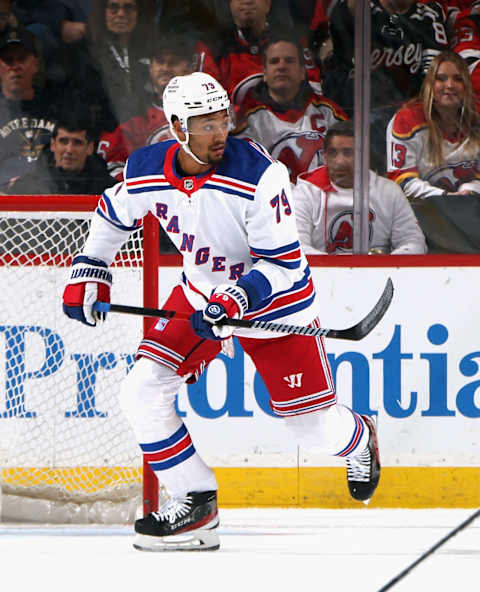 NEWARK, NEW JERSEY – MARCH 30: K’Andre Miller #79 of the New York Rangers skates against the New Jersey Devils at the Prudential Center on March 30, 2023 in Newark, New Jersey. (Photo by Bruce Bennett/Getty Images)