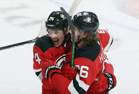 Jack Hughes #86 of the New Jersey Devils (R). (Photo by Bruce Bennett/Getty Images)