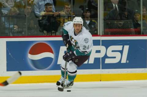 2004 Season: Player Ruslan Salei of the Anaheim Mighty Ducks. (Photo by Bruce Bennett Studios/Getty Images)