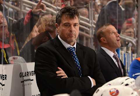 GLENDALE, AZ – JANUARY 07: Head coach Jack Capuano of the New York Islanders looks on from the bench during the first period against the Arizona Coyotes at Gila River Arena on January 7, 2017 in Glendale, Arizona. (Photo by Norm Hall/NHLI via Getty Images)