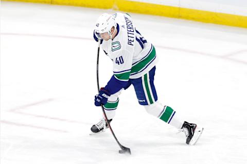 Mar 1, 2021; Winnipeg, Manitoba, CAN; Elias Pettersson Mandatory Credit: James Carey Lauder-USA TODAY Sports