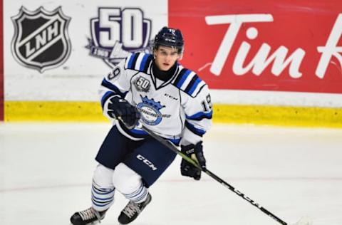 BOISBRIAND, QC – SEPTEMBER 28: Theo Rochette #19 of the Chicoutimi Sagueneens skates against the Blainville-Boisbriand Armada during the QMJHL game at Centre d’Excellence Sports Rousseau on September 28, 2018 in Boisbriand, Quebec, Canada. The Chicoutimi Sagueneens defeated the Blainville-Boisbriand Armada 4-1. (Photo by Minas Panagiotakis/Getty Images)