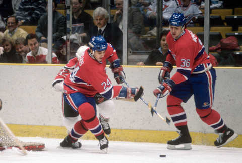 EAST RUTHERFORD, NJ – CIRCA 1989: Chris Chelios #24 of the Montreal Canadiens skates against New Jersey Devils during an NHL Hockey game circa 1989 at the Brendan Byrne Arena in East Rutherford, New Jersey. Chelios’s playing career went from 1984-2010. (Photo by Focus on Sport/Getty Images)