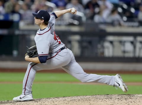 NEW YORK, NY – SEPTEMBER 26: Kyle Wright #73 of the Atlanta Braves delivers a pitch to Michael Conforto #30 of the New York Mets in the eight inning on September 26,2018 at Citi Field in the Flushing neighborhood of the Queens borough of New York City. (Photo by Elsa/Getty Images)