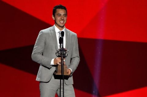 LAS VEGAS, NV – JUNE 21: Johnny Gaudreau of the Calgary Flames speaks after winning the Lady Byng Memorial Trophy during the 2017 NHL Awards and Expansion Draft at T-Mobile Arena on June 21, 2017 in Las Vegas, Nevada. (Photo by Ethan Miller/Getty Images)