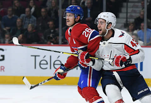 MONTREAL, QC – NOVEMBER 19: Jeff Petry #26 of the Montreal Canadiens skates against Tom Wilson #43 of the Washington Capitals in the NHL game at the Bell Centre on November 19, 2018 in Montreal, Quebec, Canada. (Photo by Francois Lacasse/NHLI via Getty Images)