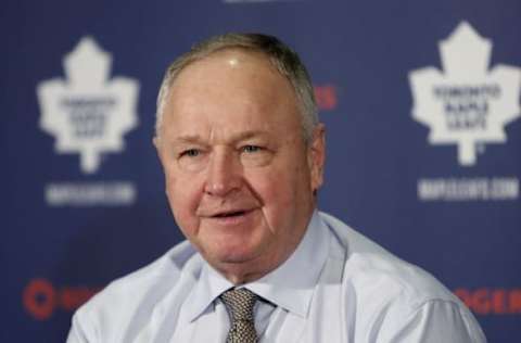 Nov 22, 2014; Toronto, Ontario, CAN; Toronto Maple Leafs head coach Randy Carlyle addresses the media after a game against the Detroit Red Wings at the Air Canada Centre. Toronto defeated Detroit 4-1. Mandatory Credit: John E. Sokolowski-USA TODAY Sports