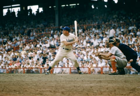 BROOKLYN, NY – JUNE 26: Duke Snider (1926-2011) #4 of the Brooklyn Dodgers bats during an MLB game against the St Louis Cardinals on June 26, 1954 at Ebbets Field in Brooklyn, New York. (Photo by Hy Peskin/Getty Images)