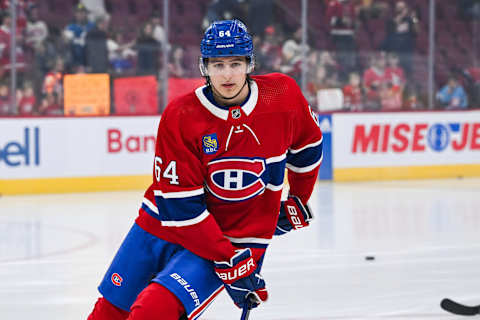 Sep 30, 2023; Montreal, Quebec, CAN; Montreal Canadiens defenseman David Reinbacher. Mandatory Credit: David Kirouac-USA TODAY Sports