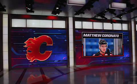 SECAUCUS, NEW JERSEY – JULY 23: With the 13th pick in the 2021 NHL Entry Draft, the Calgary Flames select Matthew Coronato during the first round of the 2021 NHL Entry Draft at the NHL Network studios on July 23, 2021 in Secaucus, New Jersey. (Photo by Bruce Bennett/Getty Images)