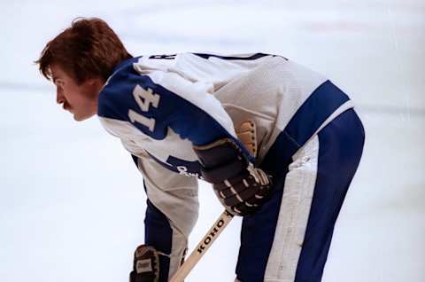 Rene Robert #14 of the Toronto Maple Leafs skates  . (Photo by Graig Abel/Getty Images)