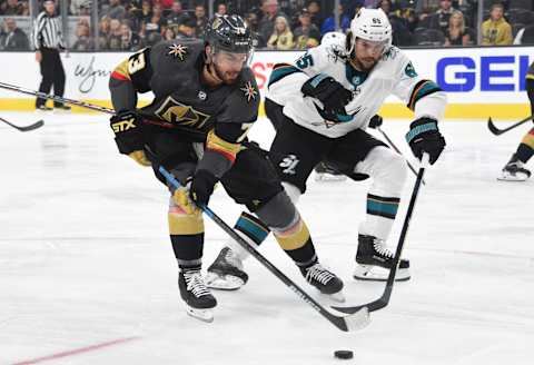 LAS VEGAS, NEVADA – SEPTEMBER 29: Brandon Pirri #73 of the Vegas Golden Knights skates during the first period against the San Jose Sharks at T-Mobile Arena on September 29, 2019 in Las Vegas, Nevada. (Photo by David Becker/NHLI via Getty Images)