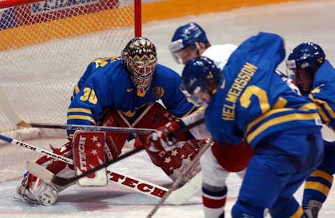 2002 Season: Sweden goaltender Henrik Lundqvist. (Photo by Jiri Kolis/Getty Images)