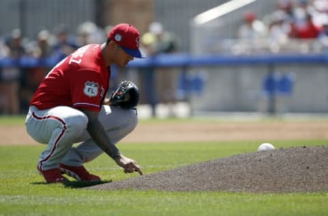 Is Velasquez Writing the Word Breakout on the Mound To Describe His Upcoming Season? Photo by Kim Klement – USA TODAY Sports.