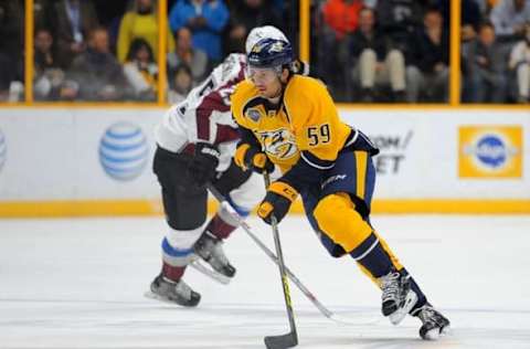 Nashville Predators defenseman Roman Josi (59) skates across center ice. Mandatory Credit: Christopher Hanewinckel-USA TODAY Sports