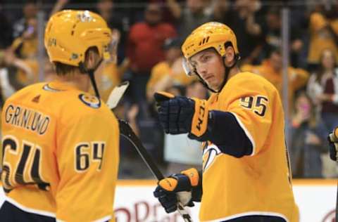 NASHVILLE, TN – SEPTEMBER 25: Nashville Predators center Matt Duchene (95) is shown after the NHL preseason game between the Nashville Predators and Carolina Hurricanes, held on September 25, 2019, at Bridgestone Arena in Nashville, Tennessee. (Photo by Danny Murphy/Icon Sportswire via Getty Images)