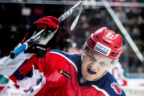 MOSCOW, RUSSIA – NOVEMBER 17, 2017: CSKA Moscow’s Andrei Svetlakov in the 2017/18 KHL Regular Season ice hockey match against Ak Bars Kazan at CSKA Arena. Sergei Bobylev/TASS (Photo by Sergei BobylevTASS via Getty Images)