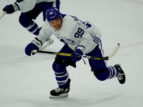 Jul 13, 2020; Toronto, Ontario, Canada; Toronto Maple Leafs forward Nick Robertson (89) during a NHL workout at the Ford Performance Centre. Mandatory Credit: John E. Sokolowski-USA TODAY Sports