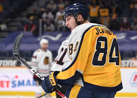 Nashville Predators left wing Tanner Jeannot (84) Mandatory Credit: Christopher Hanewinckel-USA TODAY Sports