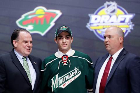 BUFFALO, NY – JUNE 24: Luke Kunin celebrates with the Minnesota Wild after being selected 15th overall during round one of the 2016 NHL Draft on June 24, 2016 in Buffalo, New York. (Photo by Bruce Bennett/Getty Images)