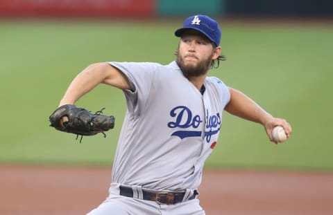 Jun 24, 2016; Pittsburgh, PA, USA; Los Angeles Dodgers starting pitcher Clayton Kershaw (22) delivers a pitch against the Pittsburgh Pirates during the first inning at PNC Park. Mandatory Credit: Charles LeClaire-USA TODAY Sports