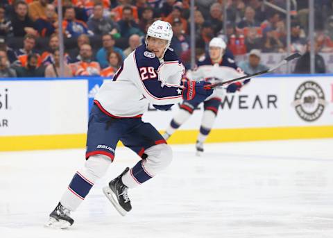 EDMONTON, CANADA – JANUARY 25: Patrik Laine #29 of the Columbus Blue Jackets skates during the game in the second period against the Edmonton Oilers on January 25, 2023 at Rogers Place in Edmonton, Alberta, Canada. (Photo by Lawrence Scott/Getty Images)