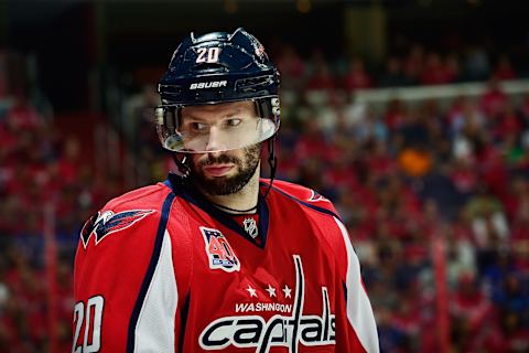 WASHINGTON, DC – MAY 10: Troy Brouwer #20 of the Washington Capitals looks on during the first period against the New York Rangers in Game Six of the Eastern Conference Semifinals during the 2015 NHL Stanley Cup Playoffs at Verizon Center on May 10, 2015 in Washington, DC. (Photo by Patrick McDermott/NHLI via Getty Images)